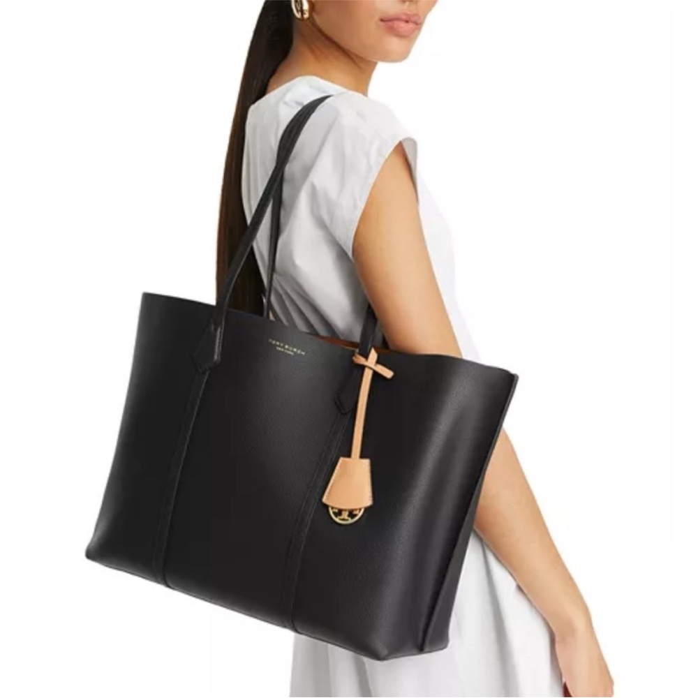 Tory Burch Perry EUC Triple Compartment Leather Large Shoulder Tote BLACK - Picture 2 of 16